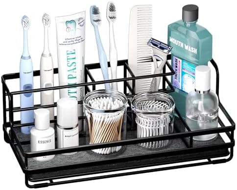 HapiRm Toothbrush Holders for Bathroom - 5 Partitions Bathroom Counter Organizer with Instant Drying Stone, Stainless St