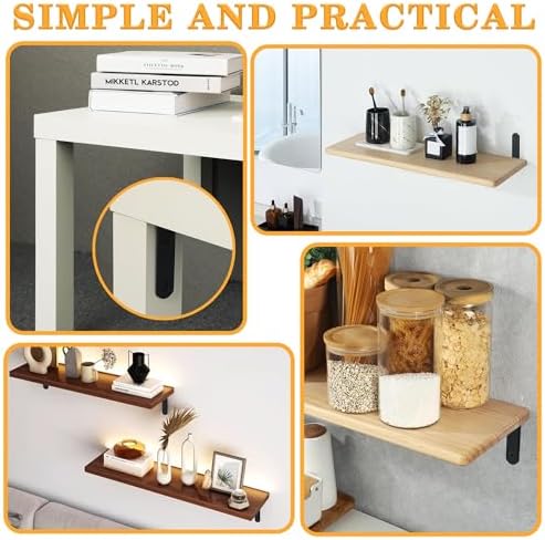Alise 6Pcs Floating Shelf Brackets, Black Heavy Duty L Bracket for Shelves