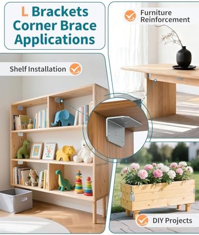 4 Inch L Bracket Corner Brace, 90° Angle Iron, Galvanized 8Pcs