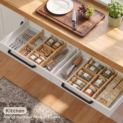 Bamboo Drawer Dividers, Expandable Kitchen Drawer Organizer
