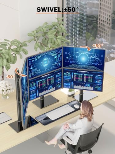 Dual Monitor Stand - Vertical Stack Screen Free-Standing Monitor Riser Fits Two 13 to 34 Inch Screen with Swivel, Tilt, 