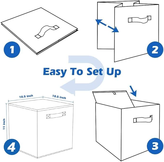 PowerKing Collapsible Storage Cubes with Handles, Fabric Foldable Bins for Closet Shelves, Durable Organization Storage Bins, 10.5'' x 11'' x 10.5'', 6 Pack, Purple