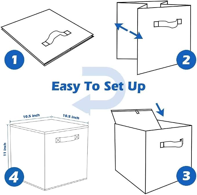 PowerKing Collapsible Storage Cubes with Handles, Fabric Foldable Bins for Closet Shelves, Durable Organization Storage Bins, 10.5'' x 11'' x 10.5'' (Blue, 2Pack)