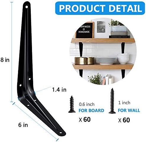 20 Pack Shelf Brackets 8 Inch, Heavy Duty Heavy Duty Black Metal Floating Shelf Bracket, Rustic Farmhouse Decorative Iro