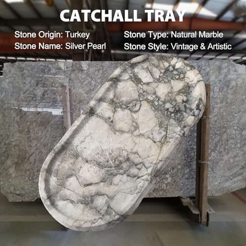Koville Turkish Natural Travertine Tray, 12"x6" Vanity Decorative Tray for Countertop Organizer, Catchall Tray for Perfu