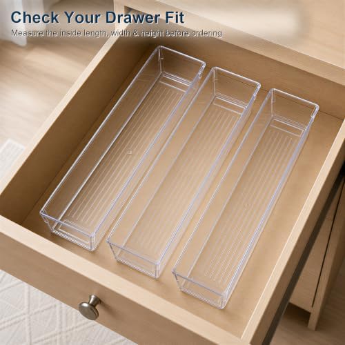 Kingrol 10 Pack Clear Narrow Tapered Drawer Organizer Trays, 12 x 3 x 2 in