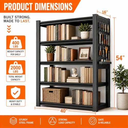 Bolt-Free Book Shelf, Metal Adjustable Bookshelf, Wide Heavy Duty Bookcase