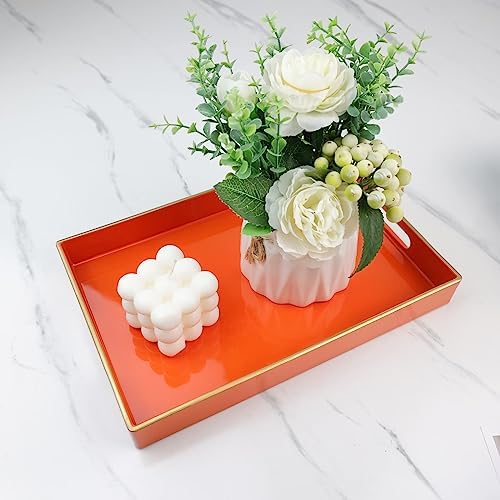 Spsyrine Orange Bathroom Vanity Tray with Handles for Dresser Tops