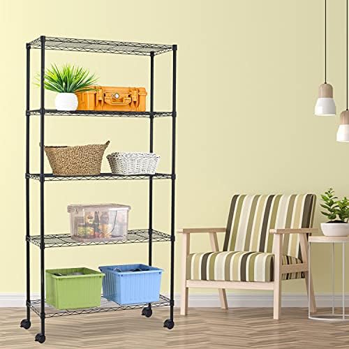 HCY 5-Tier Shelving Unit Storage Shelves with Wheels 60inx30inx14in