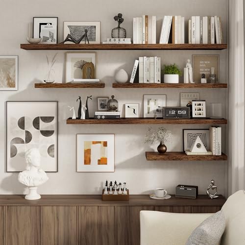72 Inch Floating Shelves 2 Pack, 8 Inch Deep Floating Shelf Wall Mounted, Large Shelves with Invisible Bracket for Books