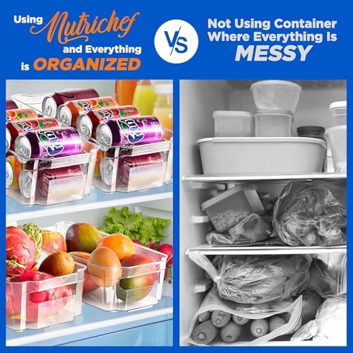 NutriChef Refrigerator Organizer Bins 6-Piece - Plastic Storage Bins with Egg Holder - For Fridge, Freezer, Kitchen, Cab