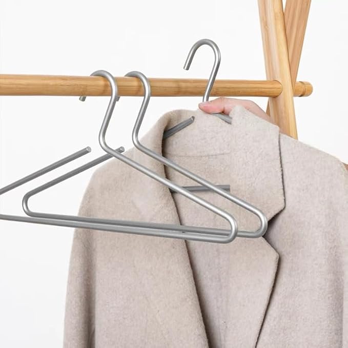 Premium Matte Silvery Aluminum Coat Hangers 10 Piece Set, 16.5” Extra Smooth & Durable Metal Shirt Dress Hanger,Aluminum Alloy Hanger,Clothing Support,Clothing Hang