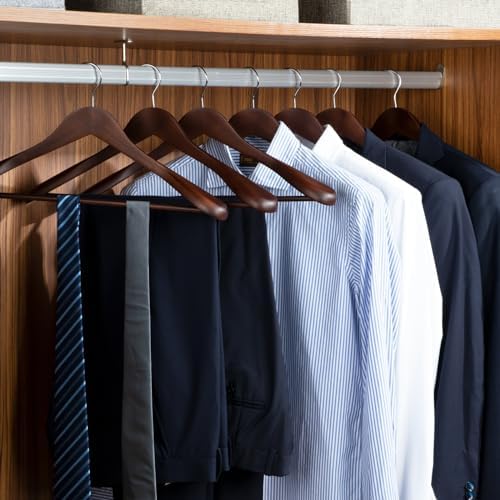 Coat Hanger, 6 Pack Heavy Duty Wooden Hangers with Extra Wide Shoulder, 17.5" Luxury Suit Hanger for Closet, Walnut with 360 Swivel Hook & Strong Pant Bar