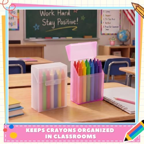 Clabby 2 Pcs Clear Plastic Crayon Boxes Hold 24 Count, Pink,Clear