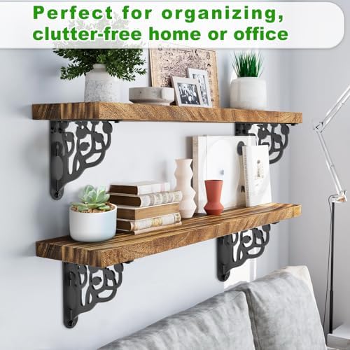 BeneLabel 2 Pack Heavy Duty Shelf Brackets 8 Inch Wall Mount Shelving Bracket 500LBS Black Metal Floating Shelf Bracket 