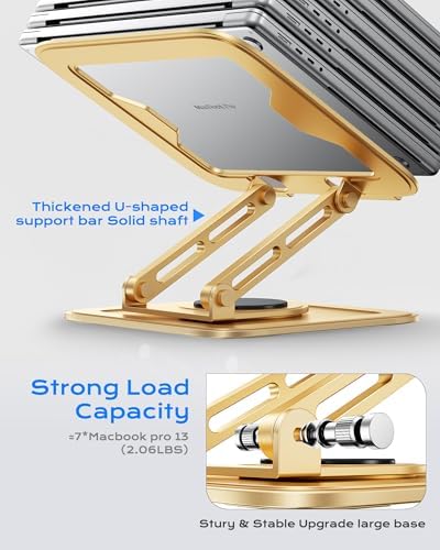 LOXP Adjustable Laptop Stand, Computer Stand with 360 Rotating Base, Ergonomic Laptop Riser Mount for Desk Foldable Prot