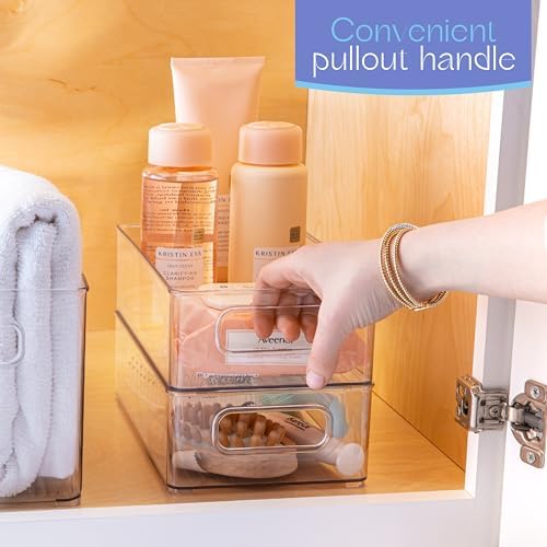 primebox 2 Pack Clear Plastic Organizing Container with Integraged Handles for Home Organization for Kitchen, Pantry, Fr