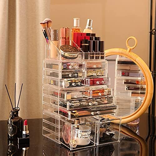 Cq acrylic 4 Pack Clear Makeup Organizer Countertop,Stackable 12 Drawers Skincare Organizer,Cute Skin Care Organizer for