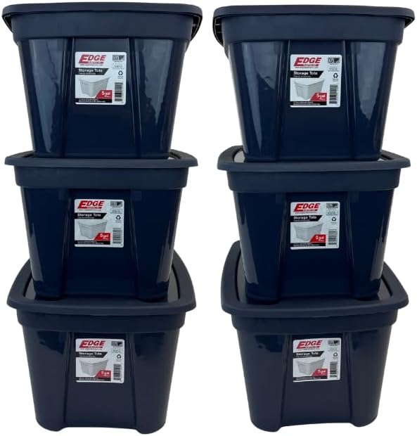Edge Plastics Classic Storage Tote, durable storage in for home or garage with secure snap lid designed for stacking (6, Ink, 5 Gallon)