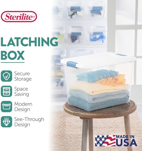 Sterilite 18-Pack Latching Box, Under Bed Storage Bins with Lids, Clear Plastic, 25 Quart - Heavy-Duty Organizing Contai