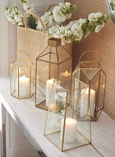 Serene Spaces Living Emerald Cut Glass Lantern, Measures 11 inches Tall, Sold Individually