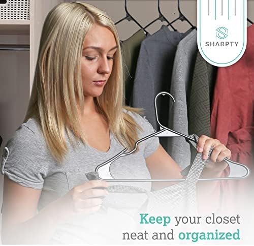 Sharpty Plastic Hangers Clothes Hangers for Clothing, Closet, Coats & Shirts - Notched, Durable & Space Saving - For Everyday Standard Use, Room Essentials & Basics - 35 Pack – Black