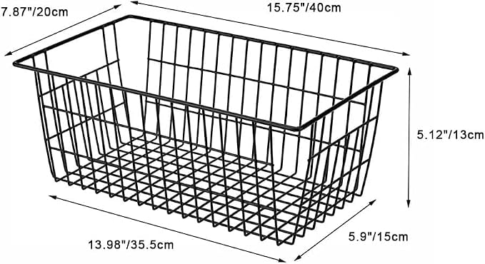 SANNO Black Wire Baskets Freezer Bin Organizer for Home, Bathroom, Closet Organization, set of 8, 15.7inch