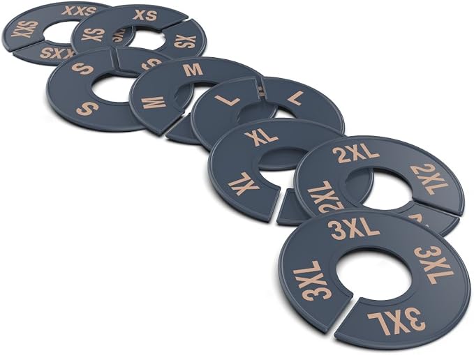 Generic Clothing Round Rack Size Dividers (XXS-XXXL) and Quantities Available (40, Navy with Rose Gold Font)