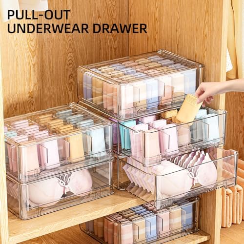Underwear Drawer Organizer with Dividers, 24 Cell Stackable Sock Organizer for Closet, Plastic Underwear Storage Drawer 