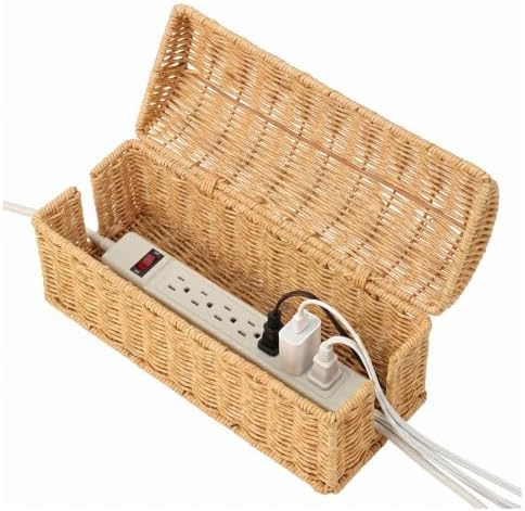 PP Rattan Cable Management Box to Hide Cords and Power Strip