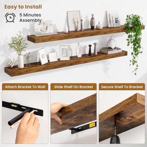 Fun Memories 60 Inch Fireplace Mantel Set of 2, Long Floating Shelf for Bedroom|Living Room, Wall Mounted Farmhouse Disp