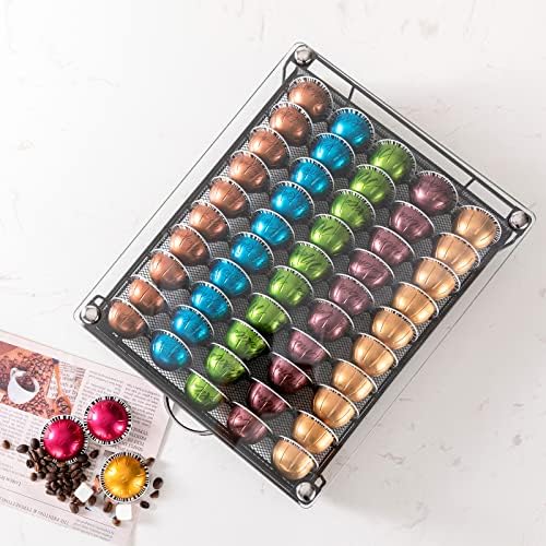 Coffee Pod Holder Drawer for Nespresso Vertuo Capsule With Glass For Cabinet Vertuoline Pod Storage Rack For Counter (Cl