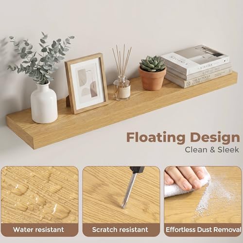 32 Inch Floating Shelves for Wall, 6.5"D Wood Storage Shelves, Oak Finish