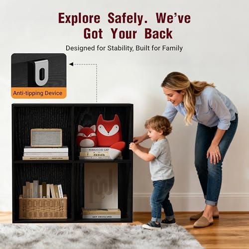 Book Shelf, Wooden Cube Storage Organizer with 11" Open Cubes, Stackable Modular Bookcase for Room Divider Storage, 2 Ti