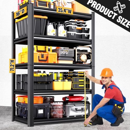 4-Pack Heavy Duty Garage Shelving for Garage, Warehouse & Workshop Organization, 71" H x 35" W x 16" D Adjustable 5-Tier