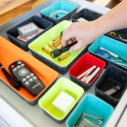 Three by Three Seattle Recycled Felt Storage Bins, Set of 10 (Multicolor)