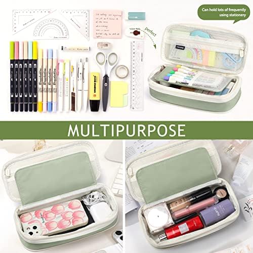 KPX Big Capacity Pencil Pen Case Bag with Zipper Office College School Storage Large Capacity Bag Pouch Holder Box Organizer Colorful (Light Green)