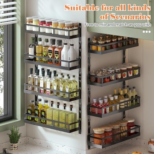 X-cosrack 8-Tier Adjustable Spice Rack – Wall-Mounted Space-Saving Organizer with Mixed Baskets, Large-Capacity Seasonin