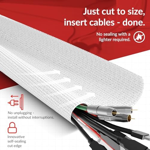 Cable Tube – Self-Closing & cuttable Cable Sleeve – Flexible Cable Channel for Cable Management at desks, PCs, TVs, etc.
