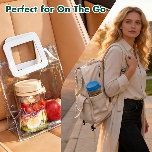 Danmu 32 oz Salad Jars with 2 Dressing Cups & Forks - Glass Mason Jar Meal Prep Containers,Wide Mouth,Leak Proof,Dishwasher Safe - Dry Wet Food Separation for Fresh Salad,Leftovers 4 Pack