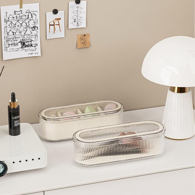 Makeup Brush Holder Organizer, Clear Acrylic Makeup Sponges Organizer, Cosmetic Storage Case with Lid, Display Case for 