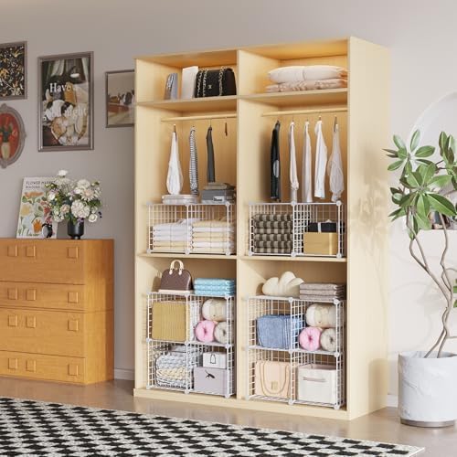 C&AHOME Wire Cube Storage,4-Cube Storage Organizer Metal, Wire Grids, White