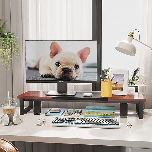 YAOHUOO Dual Monitor Stand Riser, 39Inch Large Monitor Stands for 2 Monitors, Computer Monitor Stand, Wooden Desktop Ora