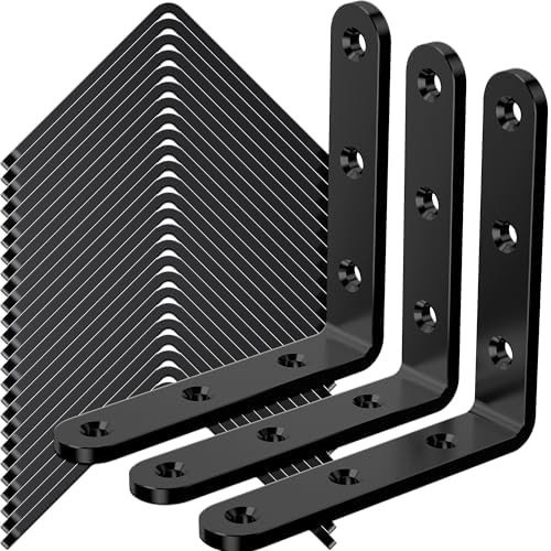 25Pcs Black Angle Brackets 4”x 4” Heavy Duty Corner Bracket 3MM for Wood
