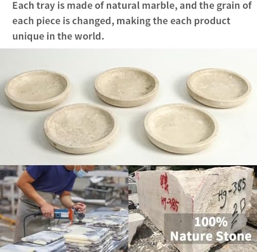 DUANYAN 5.5" Travertine Jewelry Tray for Vanity, Small Stone Trinket Dish
