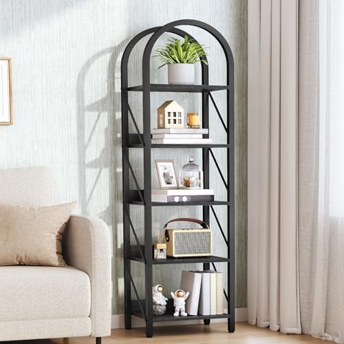 HOOBRO Bookshelf, 5-Tier Arched Bookshelf, Industrial Bookcase with Metal Frame, Tall Book Shelf Storage Organizer for L