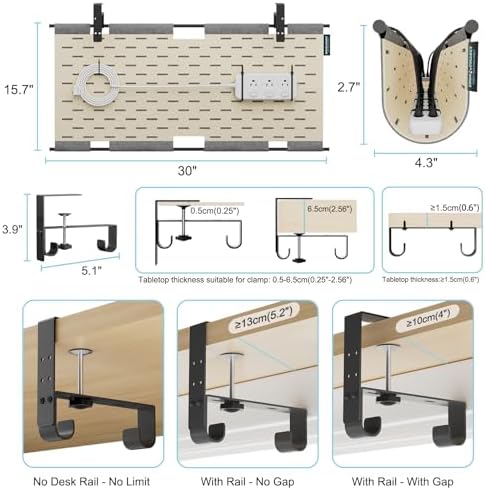 No Drill Under Desk Cable Management Tray,30" Felt Cord Organizer for Table