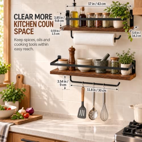 PHUNAYA Kitchen Floating Shelves, Radiata Pine, Brown, Set of 2