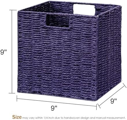 Vagusicc Wicker Storage Basket, Set of 2 Hand-Woven Paper Rope Wicker Basket, Foldable Cube Storage Bins, 9 inch Square 