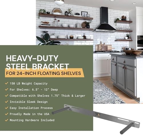 Floating Shelf Bracket - 24” Hidden Shelf Brackets, 150 LB Weight Capacity, Supports Wall Mounted Floating Shelves of An